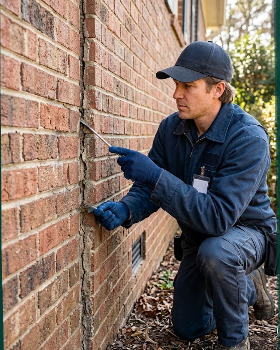 Technician sealing exterior wall — rodent prevention tips for Savannah property owners