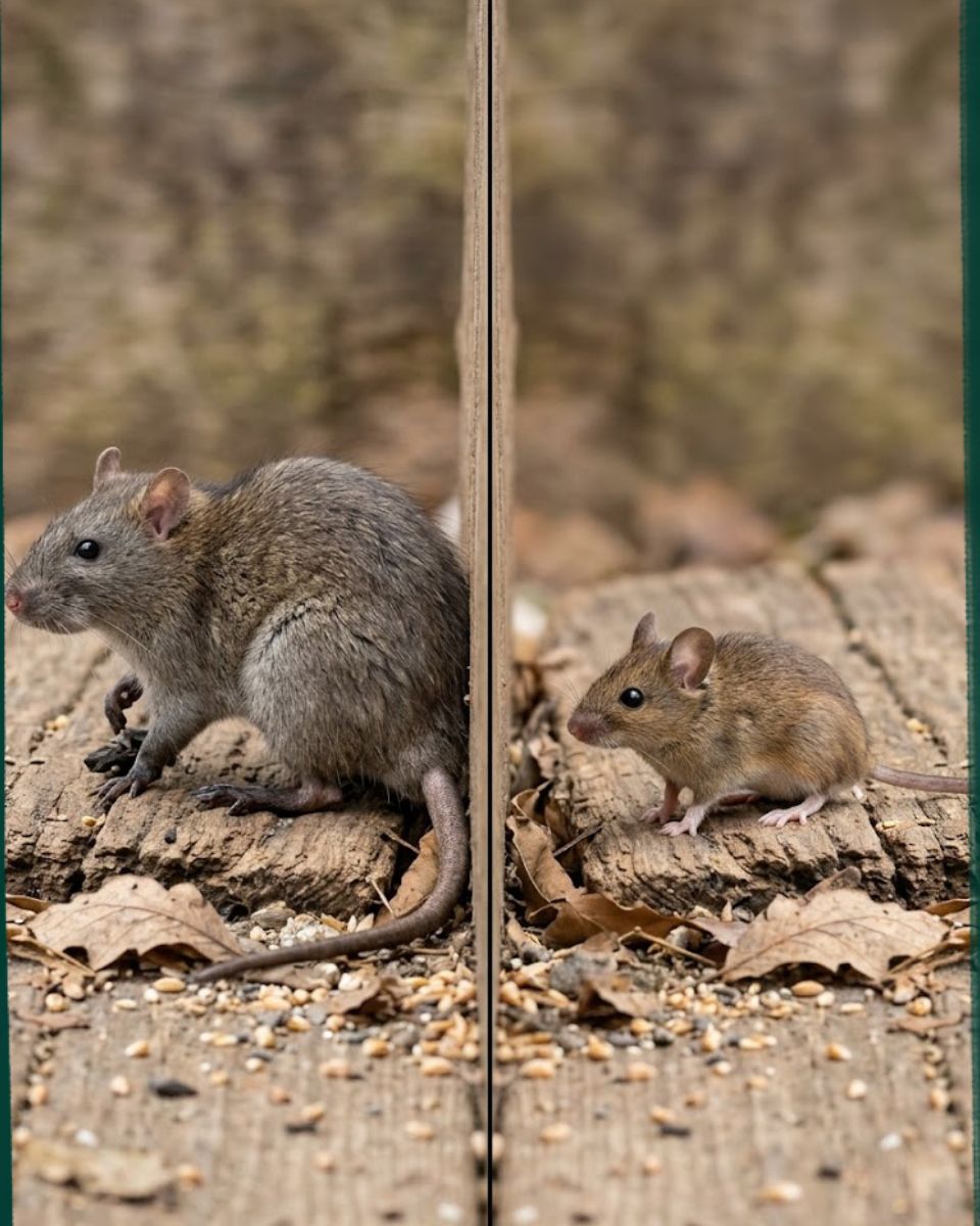 Rat and mouse comparison showing size difference — Savannah rodent infestation guide
